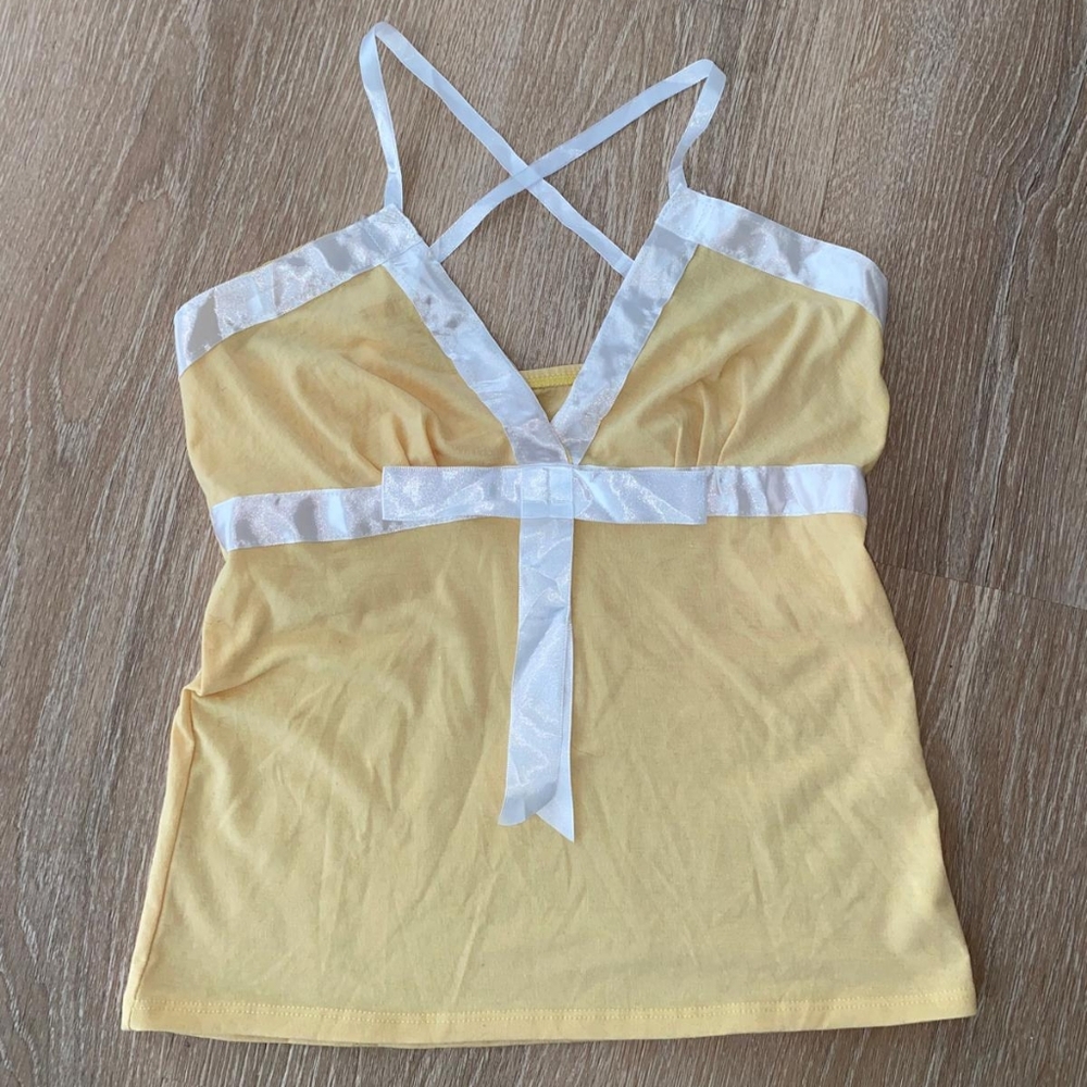 Y2K Style Satin Ribbon And Canary Yellow Strappy Top